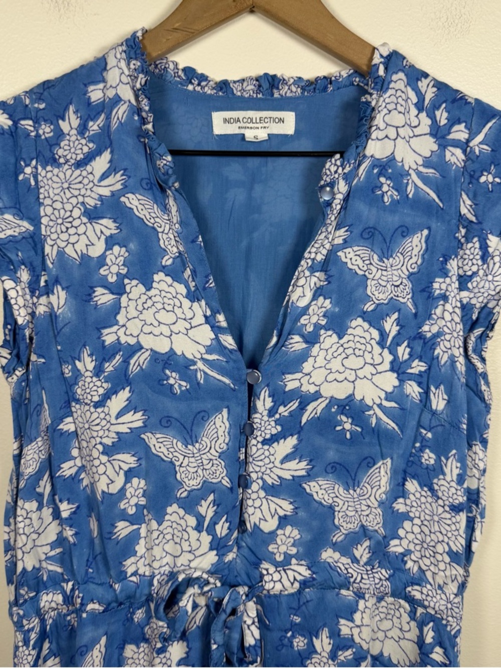 SOLD — Emerson Fry India Collection Frances 3 Frill Dress Printed Size S Sky - Picture 5 of 9